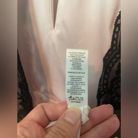 Express Pink Mock Neck Keyhole Sleeveless Sheath Dress with back black lace. - Picture 5 of 6